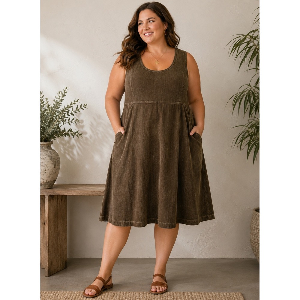 NWT Poetry Corduroy Pinafore Midi Dress Espresso Brown Side Button Size US 18